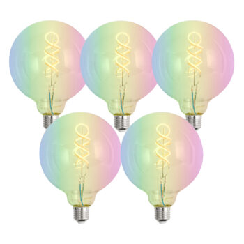 Sada 5 ks Inteligentné stmievateľné LED žiarovky E27 G125 RGBW 4W 250lm 2700K