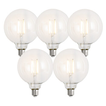 Sada 5 ks Inteligentné stmievateľné LED žiarovky E27 G125 číre 7W 806lm 2700-6500K