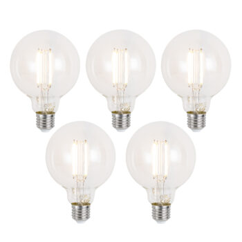 Sada 5 ks Inteligentné stmievateľné LED žiarovky E27 G95 číre 7W 806lm 2700-6500K