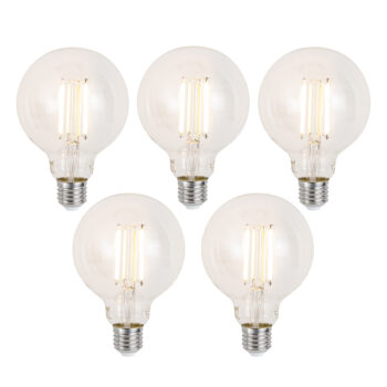 Sada 5 ks Inteligentné stmievateľné LED žiarovky E27 G95 číre 7W 806lm 2700-6500K