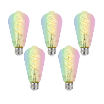 Sada 5 ks Inteligentné stmievateľné LED žiarovky E27 ST64 číre RGBW 4W 250lm 2700K