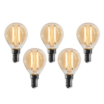 Sada 5 stmievateľných LED žiaroviek E14 G45 zlatá 4W 330 lm 2100K