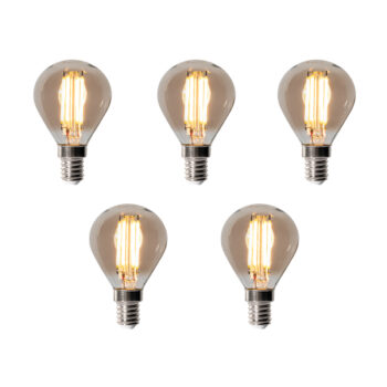 Sada 5 stmievateľných LED žiaroviek E14 P45 dymová 5W 470 lm 2200K