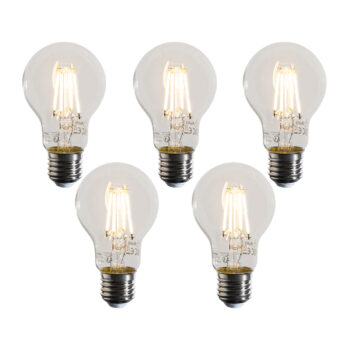 Sada 5 stmievateľných LED žiaroviek E27 A60 číra 4W 470 lm 2700K