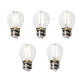 Sada 5 stmievateľných LED žiaroviek E27 P45 z číreho skla 3W 250 lm 3000K