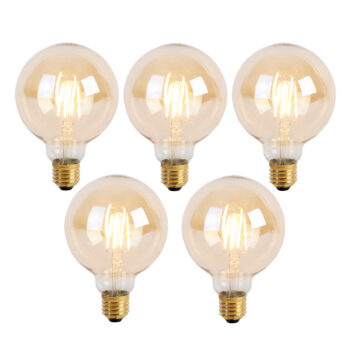 Sada 5 stmievateľných LED žiaroviek E27 s 3-stupňovým stmievaním G95 Goldline 5W 530lm 2200K