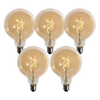 Sada 5 stmievateľných LED žiaroviek E27 so špirálovým vláknom zlatá G125 4W 270 lm 2700K