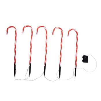 Sada 5 vianočných kolíkových svetiel červená s bielou cukrovou trstinou vrátane LED s časovačom IP44 - Melchior