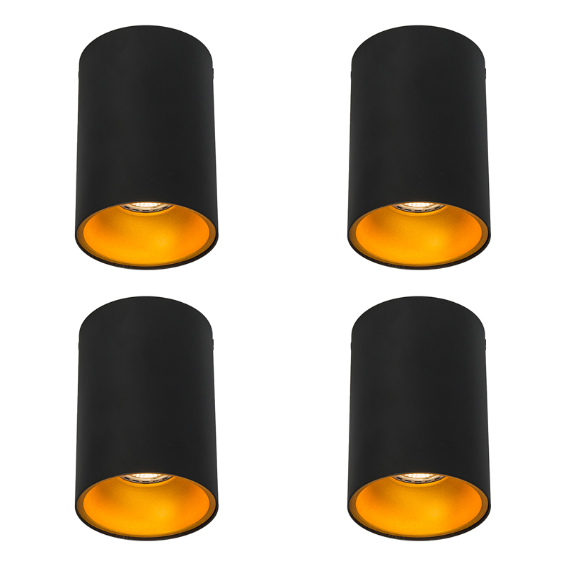 Sada 6 moderných bodových svetiel čierna so zlatou GU10 50mm - Deep Sada 6 moderných bodových svetiel čierna so zlatou GU10 50mm - Deep