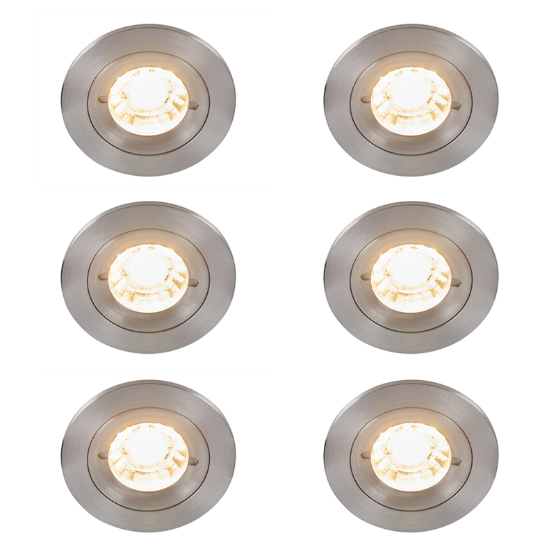 Sada 6 moderných zapustených bodových svetiel oceľ okrúhle IP44 - Xena Sada 6 moderných zapustených bodových svetiel oceľ okrúhle IP44 - Xena