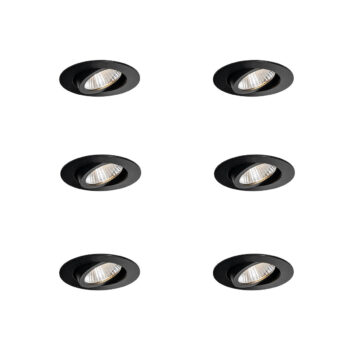 Sada 6 zapustených bodových svetiel čierna 6,8 cm vrátane LED 750 lm stmievateľné IP65 - Gaius