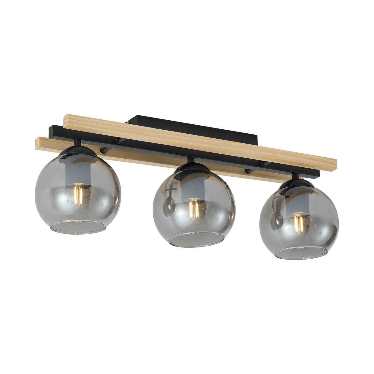 Smart Ceiling Lamp Black with Wood and Smoke Glass 3-Lights incl. WiFi A60 - Aleks Smart Ceiling Lamp Black with Wood and Smoke Glass 3-Lights incl. WiFi A60 - Aleks