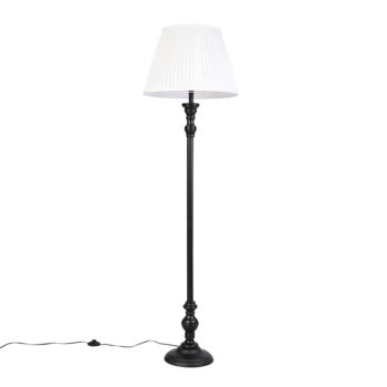 Stojaca lampa čierna s plisovaným tienidlom bielym 45 cm - Classico