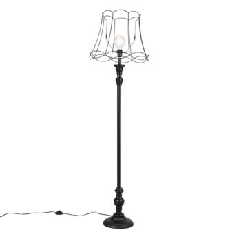 Stojaca lampa čierna s tienidlom z drôteného rámu 45 cm - Classico