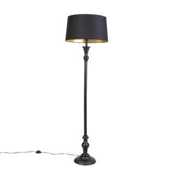 Stojaca lampa s bavlneným tienidlom čierna so zlatom 45 cm - Classico