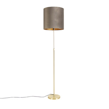 Stojaca lampa zlatá/mosadzná s tienidlom z tmavosivej zamatovej látky 40/40 cm - Parte