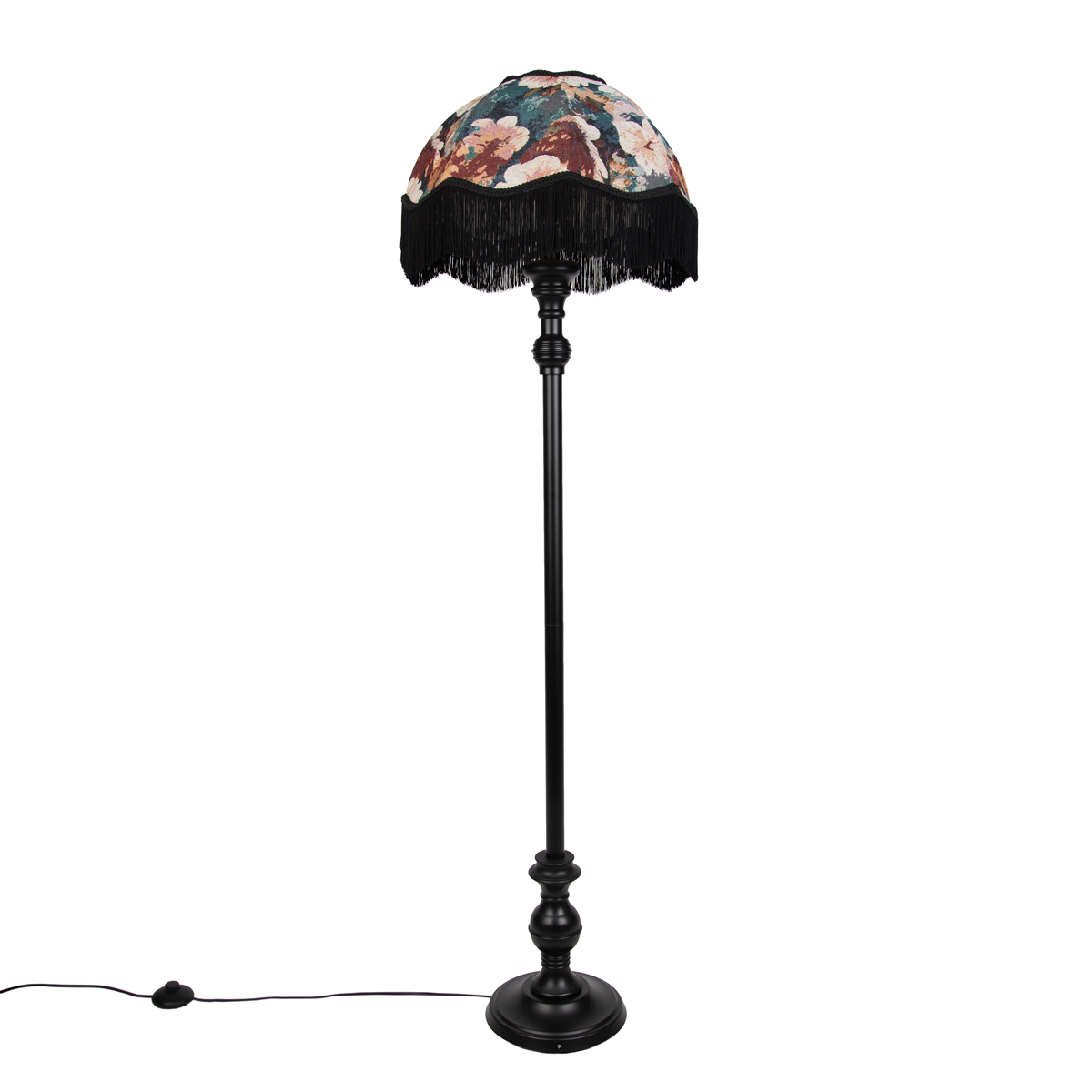 Stojacia lampa čierna s kvetinovým tienidlom a bielym interiérom 45 cm - Classico Stojacia lampa čierna s kvetinovým tienidlom a bielym interiérom 45 cm - Classico