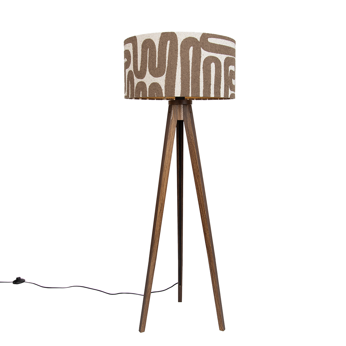 Stojacia lampa orechové drevo trojnožka s hnedým a béžovým pruhovaným tienidlom 50cm - Tripod Classic Stojacia lampa orechové drevo trojnožka s hnedým a béžovým pruhovaným tienidlom 50cm - Tripod Classic