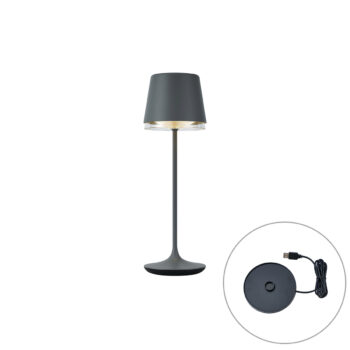 Stolná lampa tmavosivá vrátane LED IP65 nabíjateľná s nabíjacou stanicou - Bass