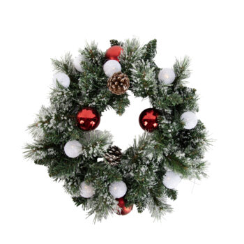 Vianočný veniec biely s červenou farbou 45 cm vrátane LED s časovačom - Jack