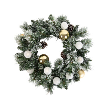 Vianočný veniec biely so zlatom 45 cm vrátane LED s časovačom - Jack