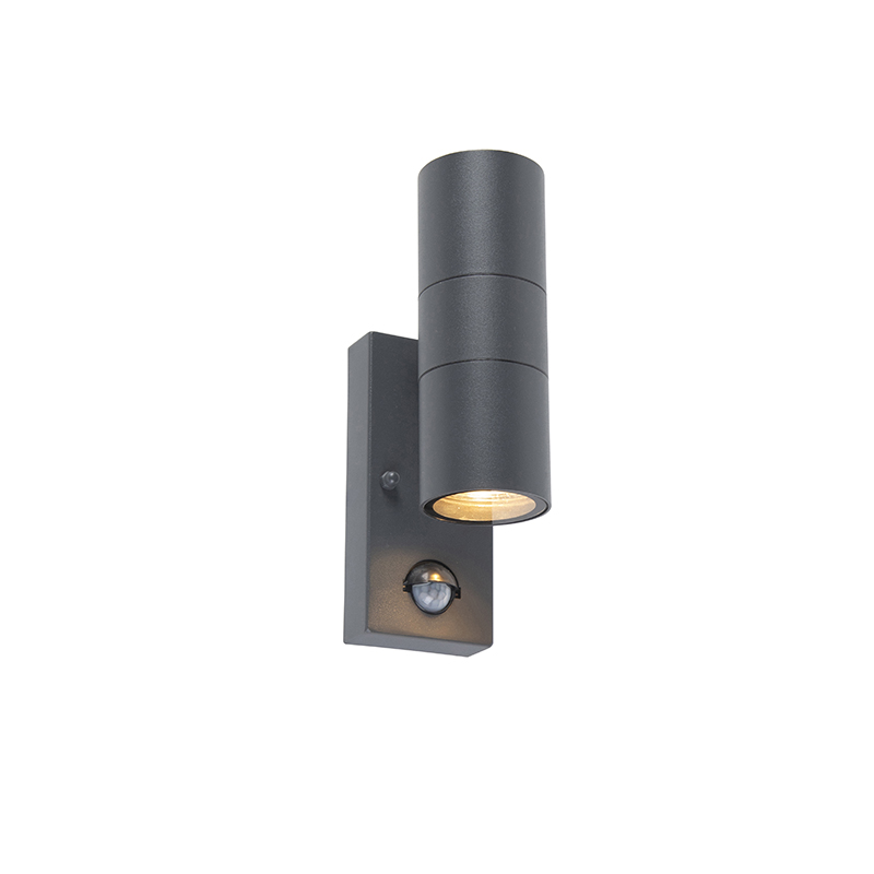 Vonkajšia nástenná lampa antracit s pohybovým senzorom 2-svetlá IP44 - Duo Vonkajšia nástenná lampa antracit s pohybovým senzorom 2-svetlá IP44 - Duo