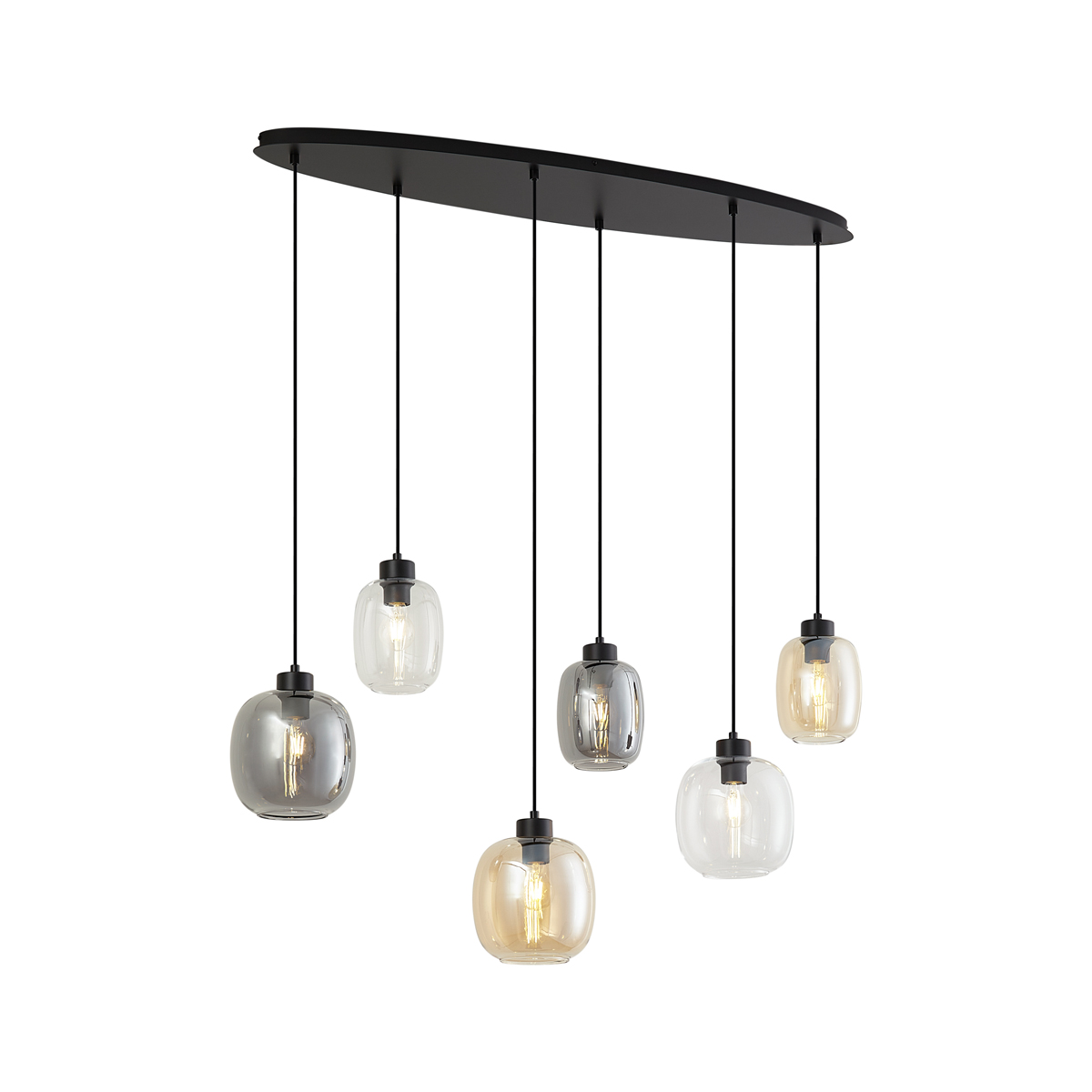 Závesná lampa čierna s jantárovým, dymovým a čírym sklom 6-svetiel - Elena Závesná lampa čierna s jantárovým, dymovým a čírym sklom 6-svetiel - Elena