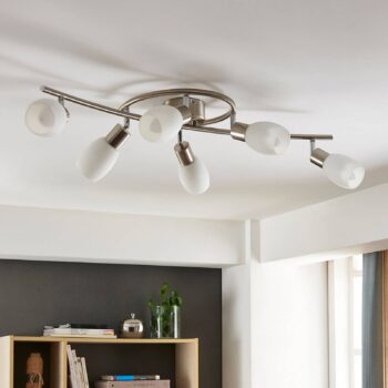 Bodové svietidlo Lindby Arda, 75 cm, 6 svetiel, nikel, sklo, E14