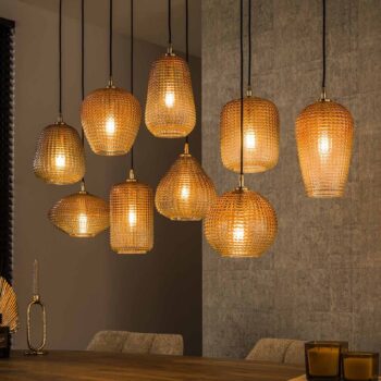 Bodové závesné svietidlo, jantárová farba, 120 x 40 cm, sklo, 9 svetiel