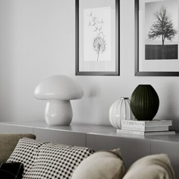 By Rydéns Mira Stolná lampa Mushroom, biela, sklo, výška 30 cm