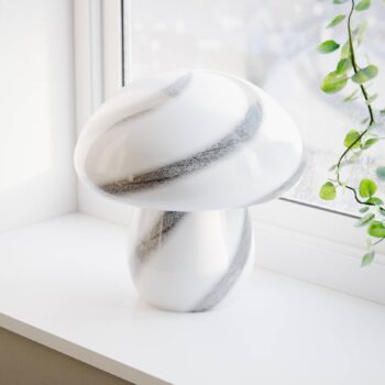 By Rydéns Mira Stolná lampa Mushroom, čierna/biela, sklo