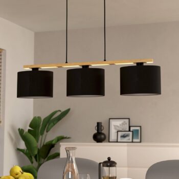 Castralvo závesná lampa, dĺžka 97,5 cm, čierna, 3 svetlá, látka