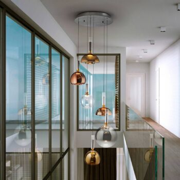 Charlize 6-pl. LED závesné svietidlo, stmievateľné, štvorfarebné sklo