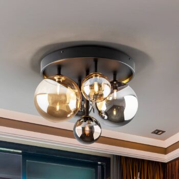 DARK stropné svietidlo, 5-pl. sklo, čierne, jantárové, dymové