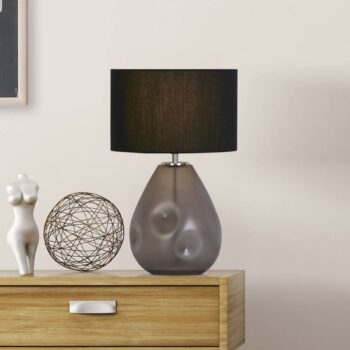 Devon stolová lampa, čierna/dymovo sivá Výška 44,5 cm textil/sklo