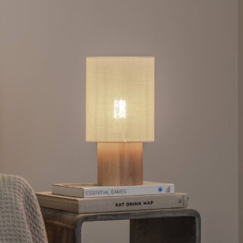 Envostar Asolita stolová lampa drevený podstavec tienidlo biela