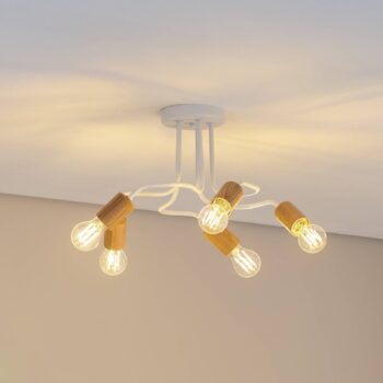 Envostar Joiy stropné svietidlo 5 svetiel distribuované biela/drevo