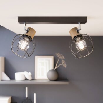 Envostar Plotové stropné svietidlo kov/drevo, 2 svetlá.
