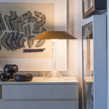 Foscarini stolová LED lampa Chapeaux M, okrová žltá