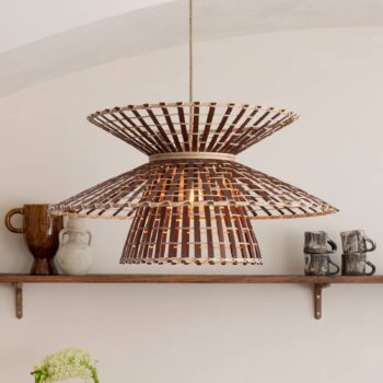 GOOD & MOJO Závesné svietidlo Machu Picchu, hnedé, Ø 57 cm, bambus