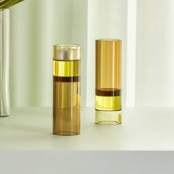 HÜBSCH Astro držiak na čajovú sviečku, hnedý/žltý, krištáľové sklo, 15 cm