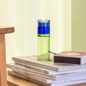 HÜBSCH Astro držiak na čajovú sviečku, zeleno-modrý, krištáľové sklo, 15 cm