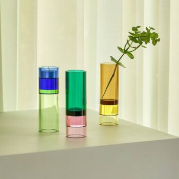 HÜBSCH Astro držiak na čajovú sviečku, zelený/ružový, krištáľové sklo, 15 cm