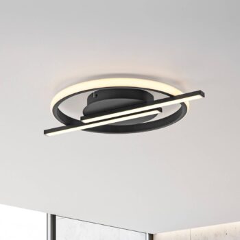 JUST LIGHT. Korsa LED stropné svietidlo, čierne, Ø31cm, stmievateľné