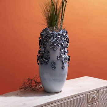 KARE Váza Butterflies, svetlomodrá, výška 50 cm, kamenina