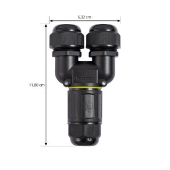 Káblový konektor Y, vodotesný, IP68, dĺžka 118 cm, čierny