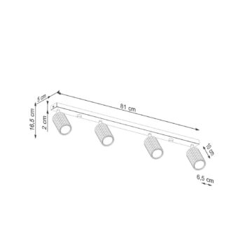 Karbónové stropné svietidlo, biele, dĺžka 81 cm, hliník, 4 svetlá.