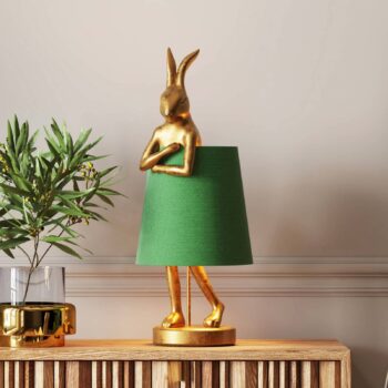 Kare stolová lampa Animal Rabbit, zlatá/zelená, 68 cm, E14