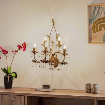 Kryštálové nástenné svetlo Teresa, bronzové 5-plameňové