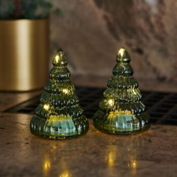 LED figúrka Lucy, strom zo skla, zelená, 9 cm, 2ks